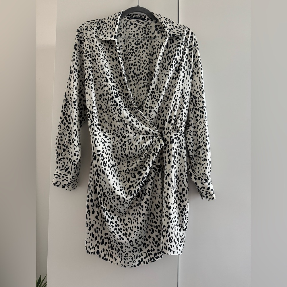 Zara Leopard Print Satin Wrap Dress